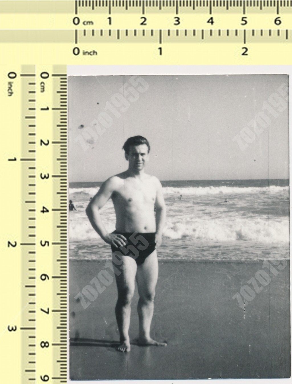 Shirtless Man in Trunks Guy Male Beach Pose vintage photo old original