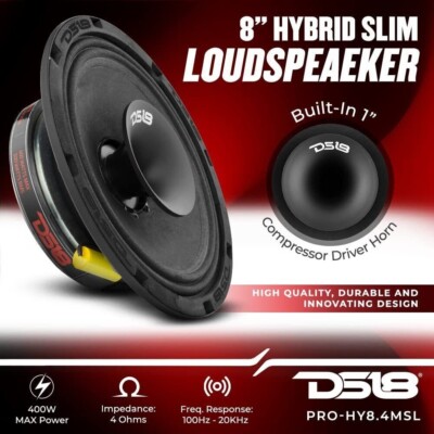 DS18 PRO-HY8.4MSL 8'' Mid-Range Shallow Slim Loudspeaker Built-in Driver Speaker