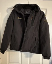 Moerdeng Black Ski Coat Waterproof Breathable  Sz M No Hood Gold Logo