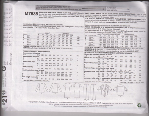 7635 McCALLS Khaliah Ali - TOP DRESS PANTS & JACKET - Sz 8/10/12/14/16 B 31.-38" - Picture 2 of 2