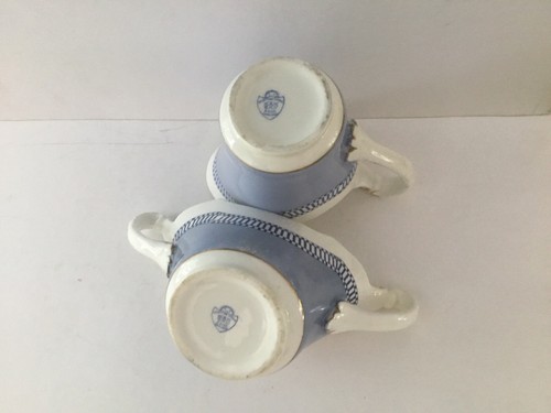 Grafton & Sons Bone China Blue/White/Gold Sugar Bowl & Creamer Made in England - Picture 4 of 5