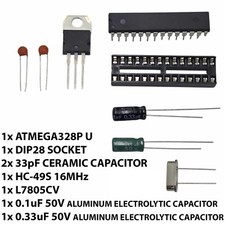 Atmel ATMEGA328P-U Kit  | DIP28 33pF HC-49S 16MHz L7805CV 0.1uF 0.33uF Capacitor