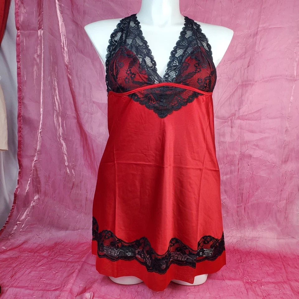 Lencería de encaje satinado sedoso Babydoll Negligee talla grande XL sexy Sissy Negligee Foto 3 de 4