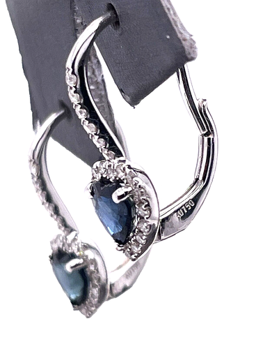 18k White Gold Sapphire Diamond Heart Earrings - Picture 8 of 9
