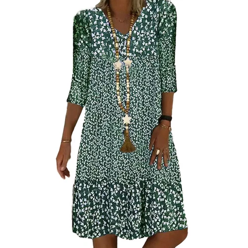 Women Summer Boho Sundress Half Sleeve V Neck Floral Midi Dress Holiday Beach - Bild 11 von 16