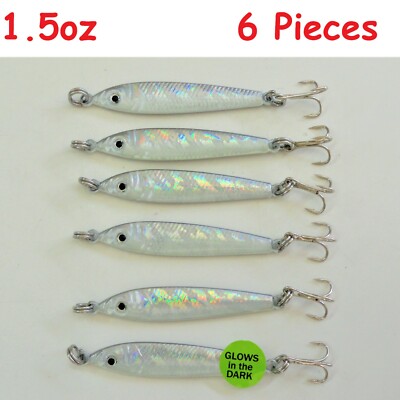1.5oz Mega Live Bait Metal Jigs Glow 6 Pieces Saltwater Fishing Lures