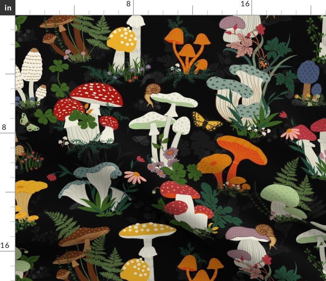 Mushroom Garden Mushrooms Spoonflower Fabric by the Yard | eBay