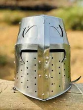 Medieval Crusader Helmet Templar Knight Helmet Silver Finish Brass Design Liner