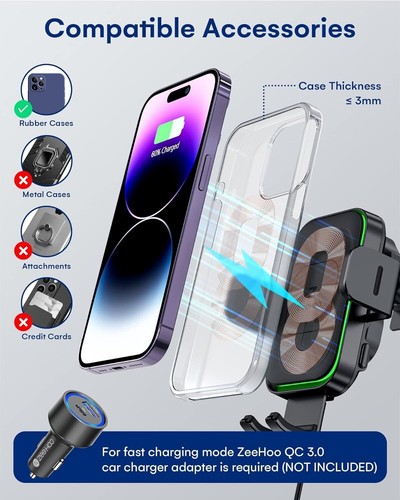 Dual-Coil Wireless Car Charger | 15W dual coil Fast Charging Auto-Clamping Vent - 第 7/9 張圖片