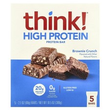 High Protein Bars, Brownie Crunch, 5 Bars, 2.1 oz 60 g Each
