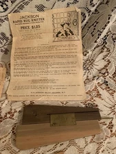 Vtg Jackson Rapid Rug Knitter Wood Shuttle Punch Tool w/Original Instructions