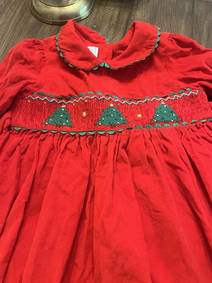 Marmellata Niñas Navidad Rojo Vestido Vacaciones Calado Ricrac Conjunto Talla 6 Foto 2 de 4