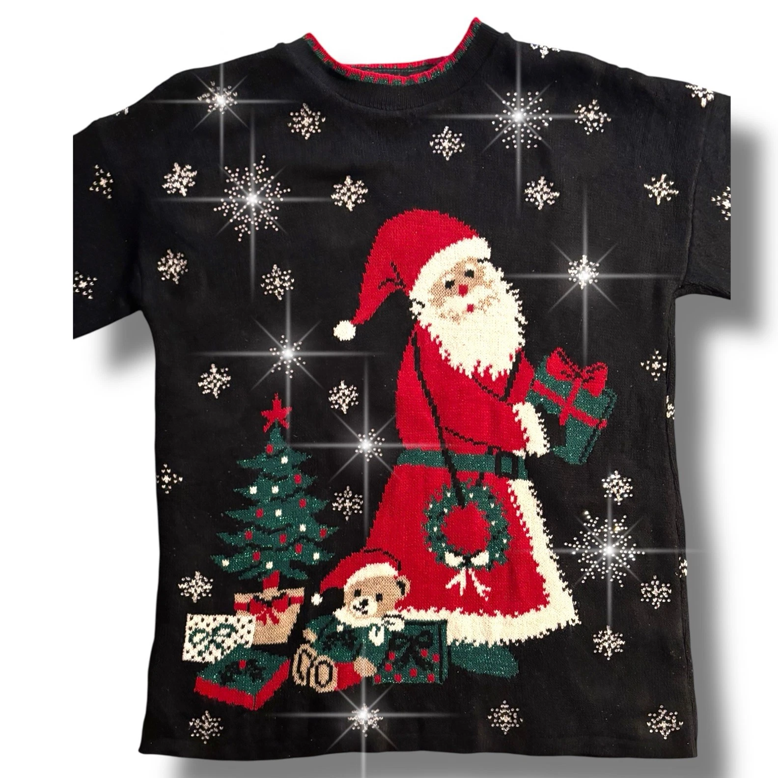 Nutcracker Ugly Christmas Sweater Santa Rhinestone Blizzard Snowflakes Sz Large