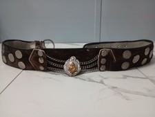 Vtg Argentina Gaucho Cowhide Belt Coins Rodeo Medallion Western Cowboy Brown