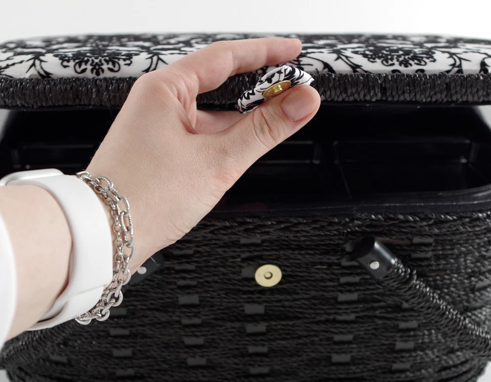 Nähkorb Nähbox Nähkästchen Nähkörbchen Nähkasten oval schwarz/weiß 35x27x17 cm - Bild 4 von 4