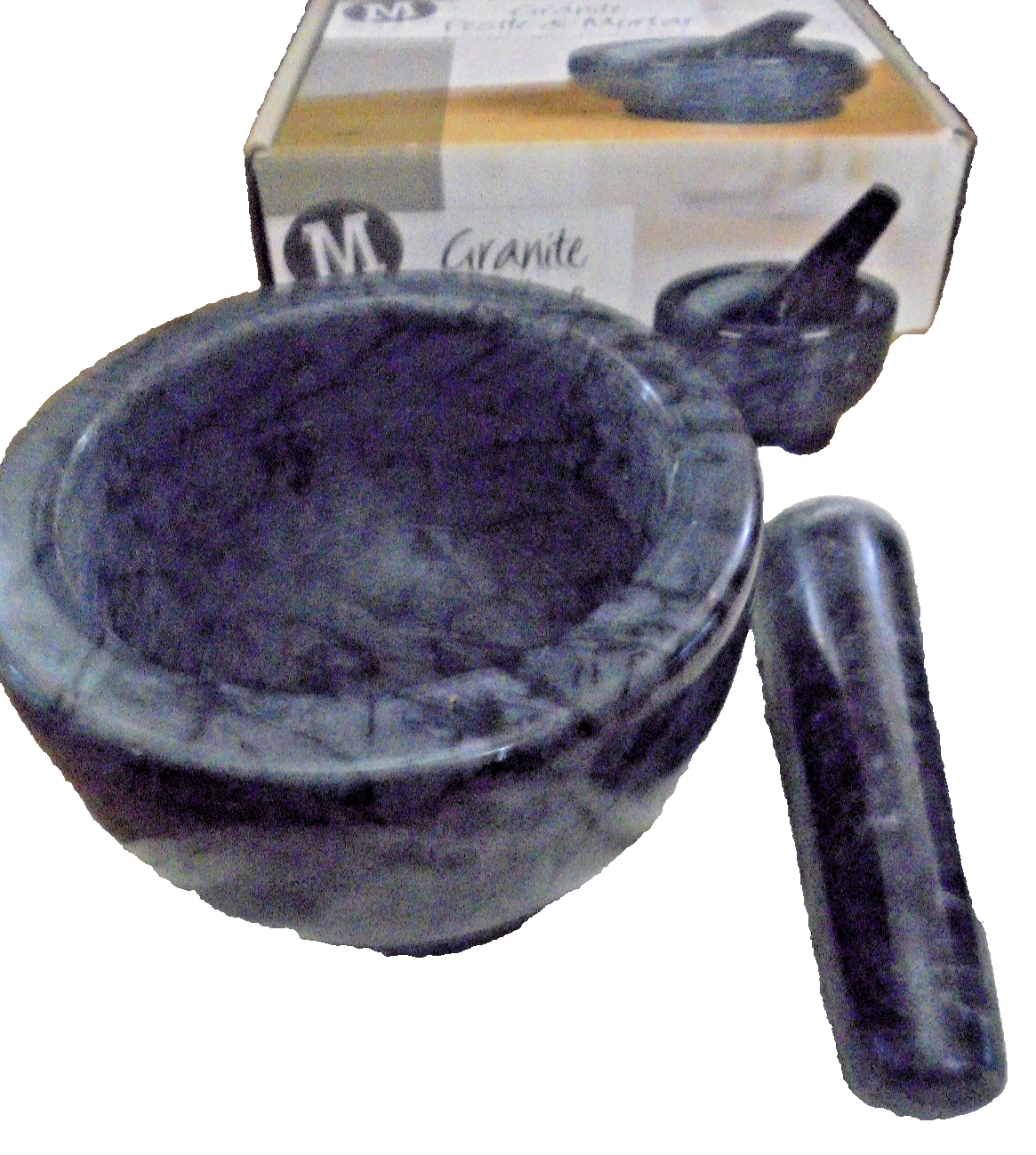 LIVIVO PESTM10 Solid Natural Granite Mortars and Pestles Grinder - Black