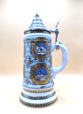VTG Munich Germany Porcelain Beer Stein w/ Zinn Pewter Lid - 9.5” -L.M. Hallmark