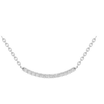 10K White Gold Diamond Curved Bar Pendant with Sterling Silver Chain 1/4ct, 18''