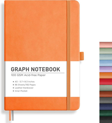 Graph Grid Paper Notebook, 192 Pages, A5 Medium Size (5.7'' x 8.3''), 5 Squares