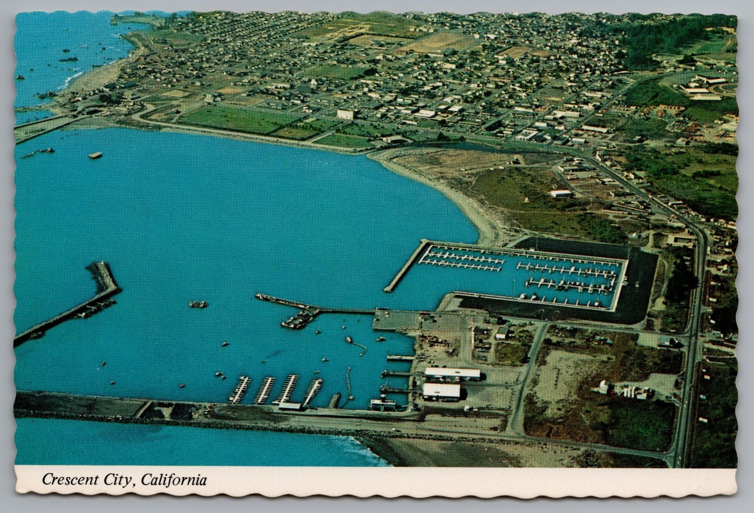 Vintage Crescent City California Aerial Harbor Marina Photochrome Postcard