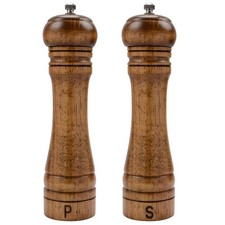 Image of Haomacro Salt and Pepper Mill Set, Wooden 2Pack-8INCH, Brown