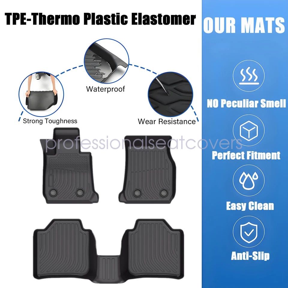 Fits 2012-2018 BMW 3 Series F30 AWD TPE 3D Front & 2nd Row Floor Mats Liner Set - Изображение 3 из 4