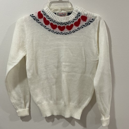 VTG ‘80s Currants Jeri-Jo White Red Hearts Flowers Knit Girl Medium Sweater Love