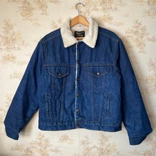 70s Western Sherpa Lined Medium Wash Type 3 Trucker Style Denim Jacket Size 42