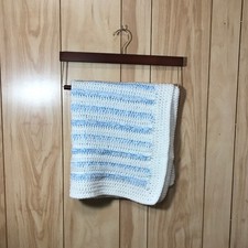 NWT Blue White Striped Handmade Crocheted Baby Blanket by Dawny