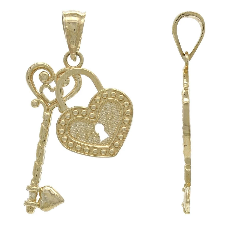 14k Yellow Gold Solid Heart Locket Key Charm Pendant 1.2" 1.2 grams - Image 2 of 4