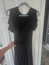 Lulu’s Black Crepe Wrap Maxi Dress – Flutter Sleeves – Lined – Formal Gown