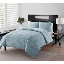VCNY  King Nina Embossed Comforter Set Blue: Hypoallergenic, Microfiber,