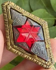 Anitque Art Deco Red Czech Glass Star brass Vintage 1930's  Brooch Pin Jewelry