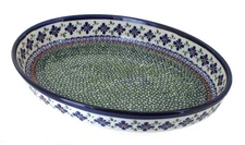 Blue Rose Polish Pottery Mosaic Flower Large Oval Baker