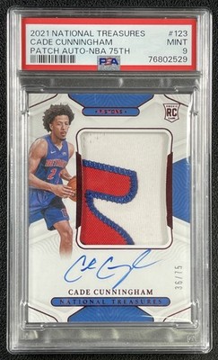 CADE CUNNINGHAM PSA 9 2021 NATIONAL TREASURES 123 NBA 75TH ROOKIE PATCH AUTO /75