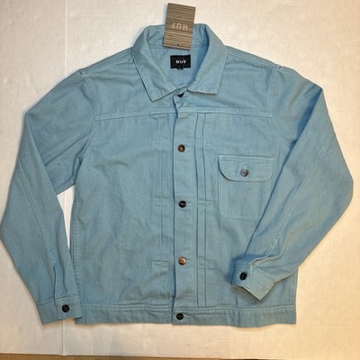 HUF Type 1 Twill Jacket Light Blue Size L Cotton Button Front NWT