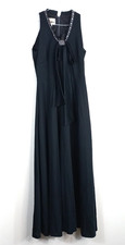 Vintage TINA WARREN Black 60's Bow Flared Maxi Statement Dress 10/12