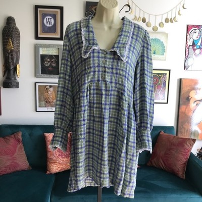 DIXIE size M Green & Blue Seersucker Ruffle Accent Plaid Mini Dress