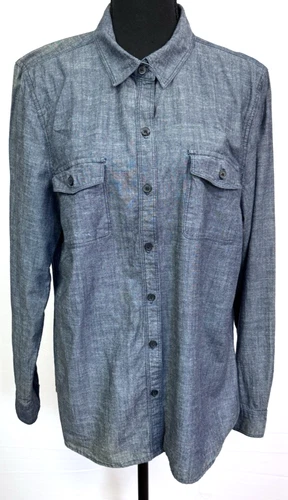 OLD NAVY WOMENS LARGE DARK CHAMBRAY BLUE BUTTON UP TOP