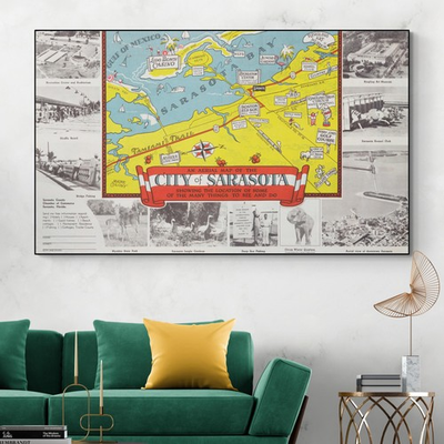 #ad 1935 Bird’s Eye Map of Sarasota Florida City Layout Neighborhoods amp; Growth Print $352.00