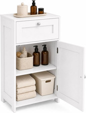 Bathroom Floor Cabinet, Wooden Storage Organizer White 