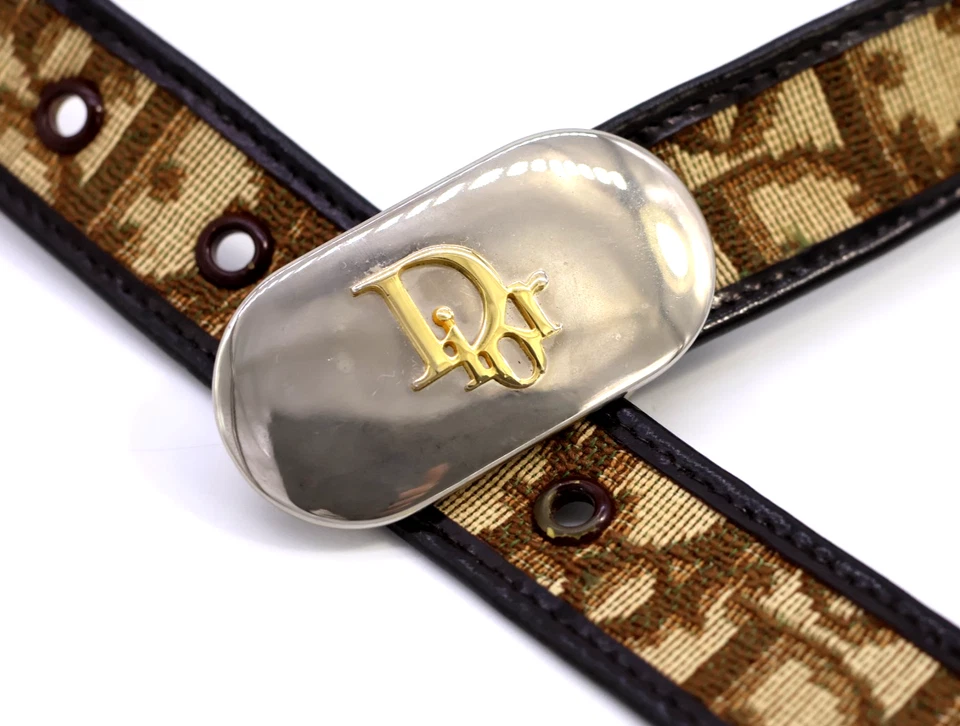 Christian-Dior Vintage Women's Belt Trotter Canvas Logo Buckle Brown Authentic - Image 2 of 4