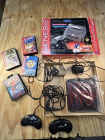 Vintage Sega Genesis Model 2 Console Tested w/ Games Sonic 2 Aladdin Animaniacs