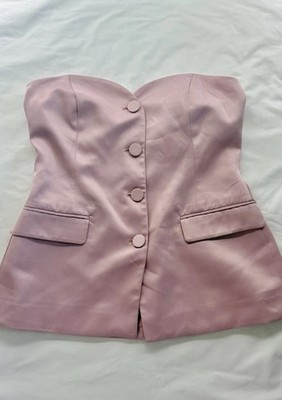 ZARA Pink Satin Strapless Bustier Corset Top, Button Front, Size M