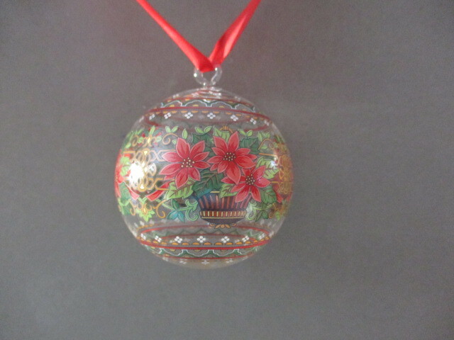 Hutschenreuther Germany Crystal Ball 1997 Poinsettia Christmas Ornament Spain   