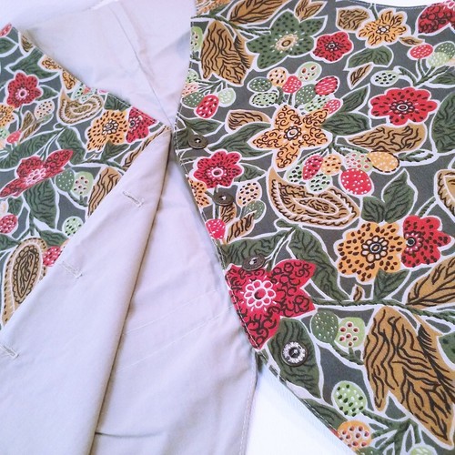 Vintage 80s-90s Catalina Floral Safari Vest Waistcoat Lady-10 Cotton Tie-Belt - Picture 5 of 12