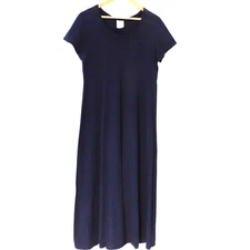 Hot Cotton By Marc Ware Maxi Dress Tiered Navy Blue Short Sleeve 100% Cotton M