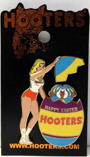 NUEVO HOOTERS HOLIDAY HAPPY EASTER GIRL 2006 CAMISETA DE HUEVO ABIERTA CON CAPUCHA PIN DE SOLAPA - Imagen 2 de 7
