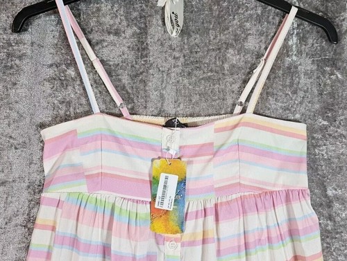 GDG Actuel gestreiftes Träger Midi Sommerkleid rosa Größe UK 8-10 neu mit Etikett. - Bild 2 von 11