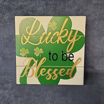 Ashland Lucky To Be Blessed St Paddy's Day Sign Table Décor Glitter Green pd-01
